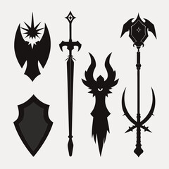  6 Fantasy Weapon Silhouettes Vector Set
