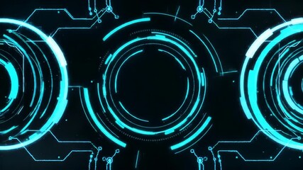 Futuristic digital interface with glowing blue circular HUD elements. Abstract technology background representing cyberspace and innovation. - Powered by Adobe