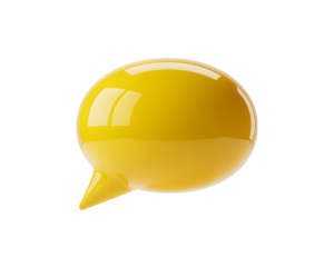 Yellow 3D Speech Bubble Icon with Glossy Finish for Social Media and Communication on transparent background