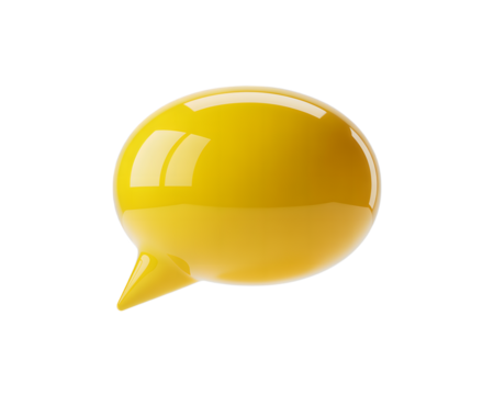 Yellow 3D Speech Bubble Icon with Glossy Finish for Social Media and Communication on transparent background