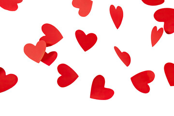 Red hearts scattered on black background