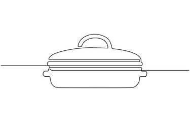 One line continuous waiter with tray closed lid restaurant concept,  Hand Drawn Symbol Vector Illustration, hand continuous line art .