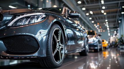 Modern luxury sedan displayed in a sleek showroom