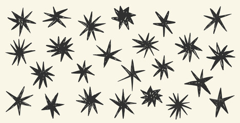 Doodle stars glitter spark freehand hand drawn scrapbook bursting elements. Sketch scribble monochrome simple line stroke brush set