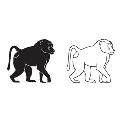 The Baboon Head - Iconic Look - Focused Gaze - Baboon silhouette - Baboon lineart - Baboon vector - silhouette & lineart of Baboon

