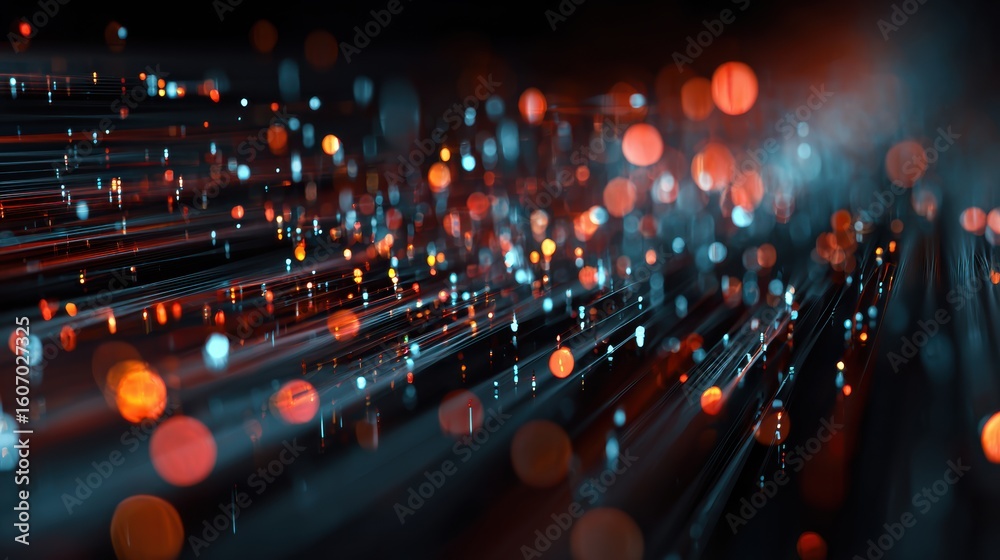 Poster abstract digital background with vibrant glowing particles and lines representing data flow and conn