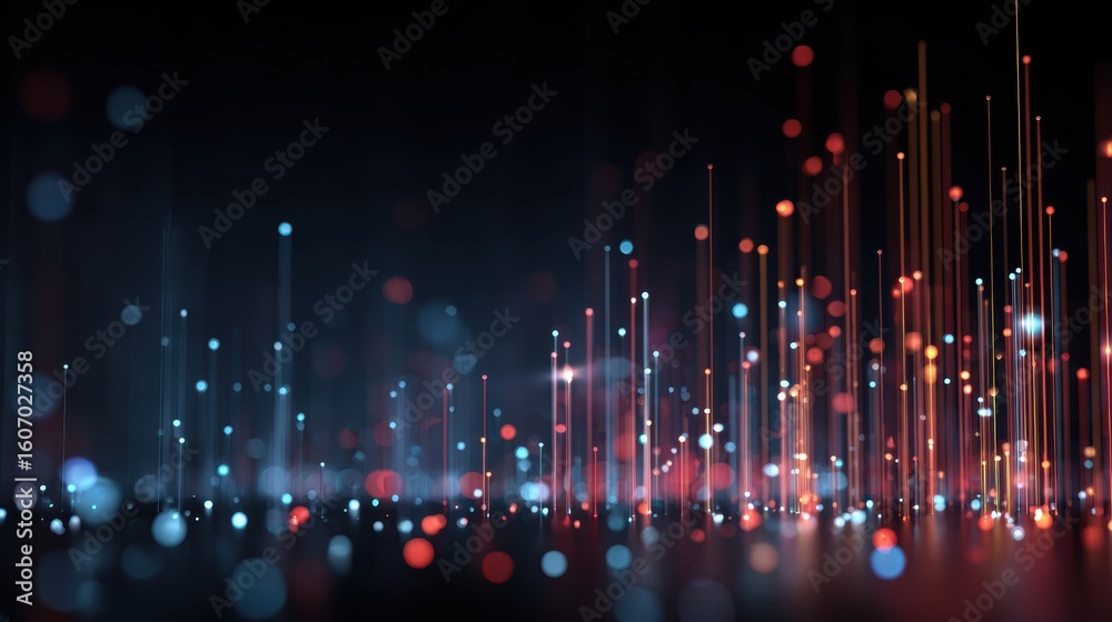 Poster abstract digital background with vibrant light lines and glowing particles representing data and con