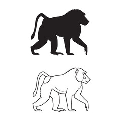 A Baboon Side View Art - Agile Climber - Keen Sight - Baboon silhouette - Baboon lineart - Baboon vector - silhouette & lineart of Baboon

