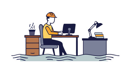 Flood damage assessment engineer working during natural disaster flood insurance claim and recovery process
