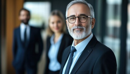 Fototapeta premium Senior Business Executive And His Colleagues In A Group Portrait Depicting A Professional Team In The Workplace Setting.