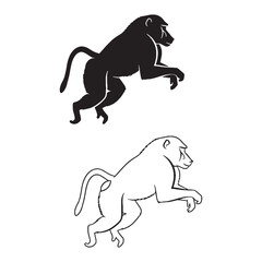 A Baboon Pair - African Native - Powerful Limbs - Baboon silhouette - Baboon lineart - Baboon vector - vector set of Baboon


