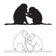 Baboon Form Collection - Troop Member - Dog-like Snout - Baboon silhouette - Baboon lineart - Baboon vector - silhouette & lineart of Baboon

