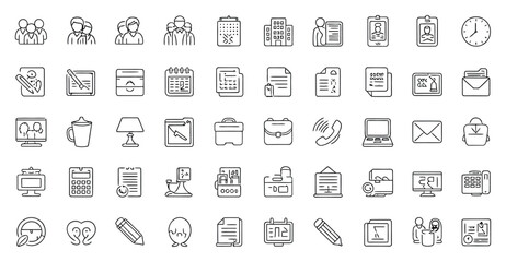 Vector art of a collection of handdrawn office and business icons isolated on white background, perfect for adding a personal touch to your designs