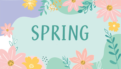 Spring Typography Surrounded by Soft Floral and Leafy Elements Vector Design