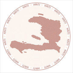 Haiti round logo design. Country shape build of rings. Haiti text around the country. Vector Illustration.
