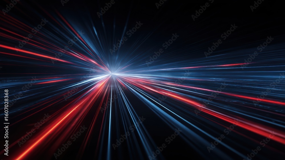 Poster abstract light trails in blue and red colors creating a futuristic and dynamic background effect.