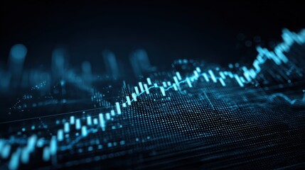 Abstract representation of digital data flow with a vibrant blue stock market graph technology background.