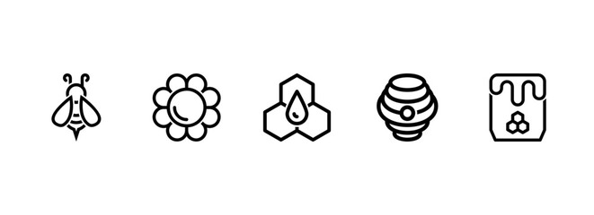 Beekeeping and Honey Production Line Art Icon Set for Design