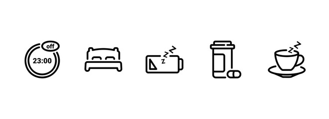 Sleep, Rest, and Bedtime Routine Themed Line Art Icons
