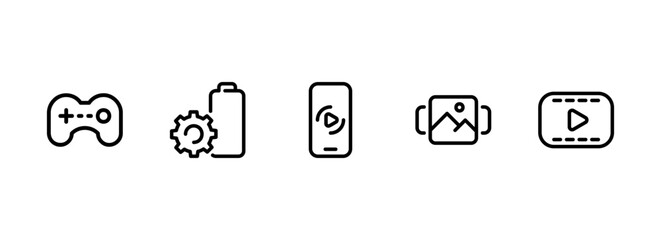 Minimalist Line Art Icons for Technology and Media Interfaces