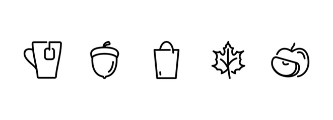 Set of Minimalist Outline Icons Themed Around the Autumn Season