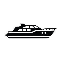 Sleek black yacht silhouette on white background