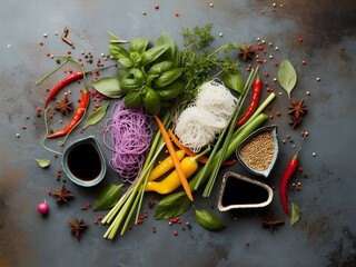 Varied food carbohydrates protein vegetables fruits dairy legumes on wood