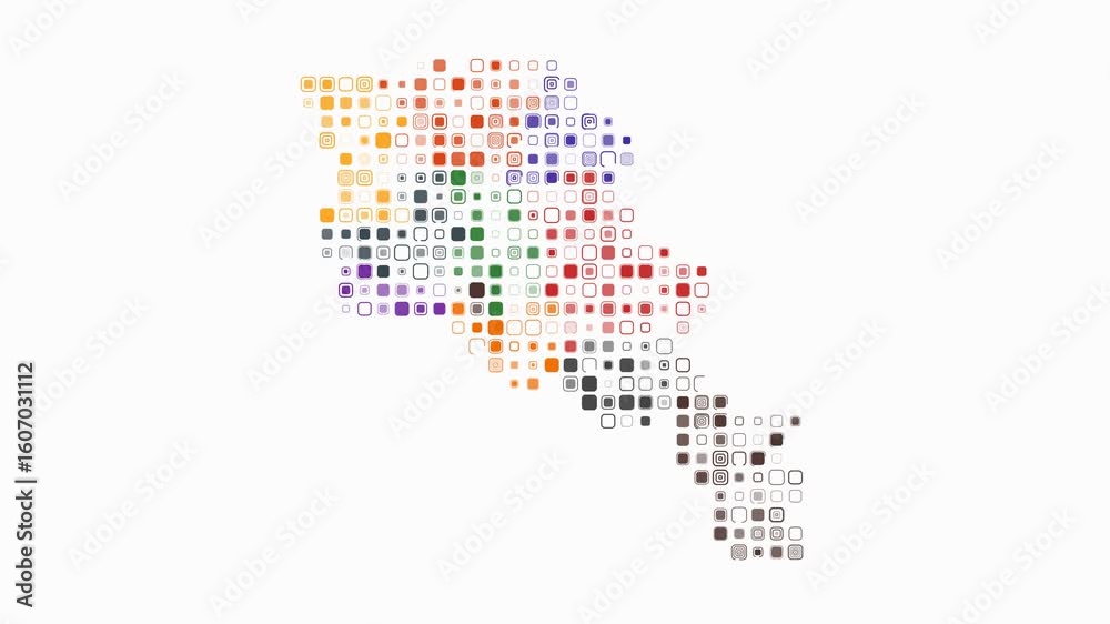 Poster armenia dotted animation. shape of the country build of pulsating colored dots. large size rounded s