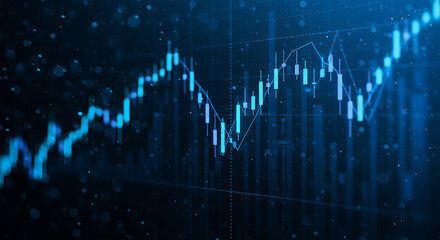 Naklejka premium Abstract blue financial chart displaying upward trend, representing stock market growth and economic analysis.