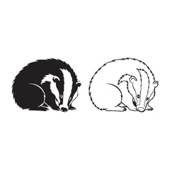 The Badger Illustration Duo - Simple Vector - Clear Image - Badger silhouette - Badger lineart - Badger vector - silhouette & lineart of Badger

