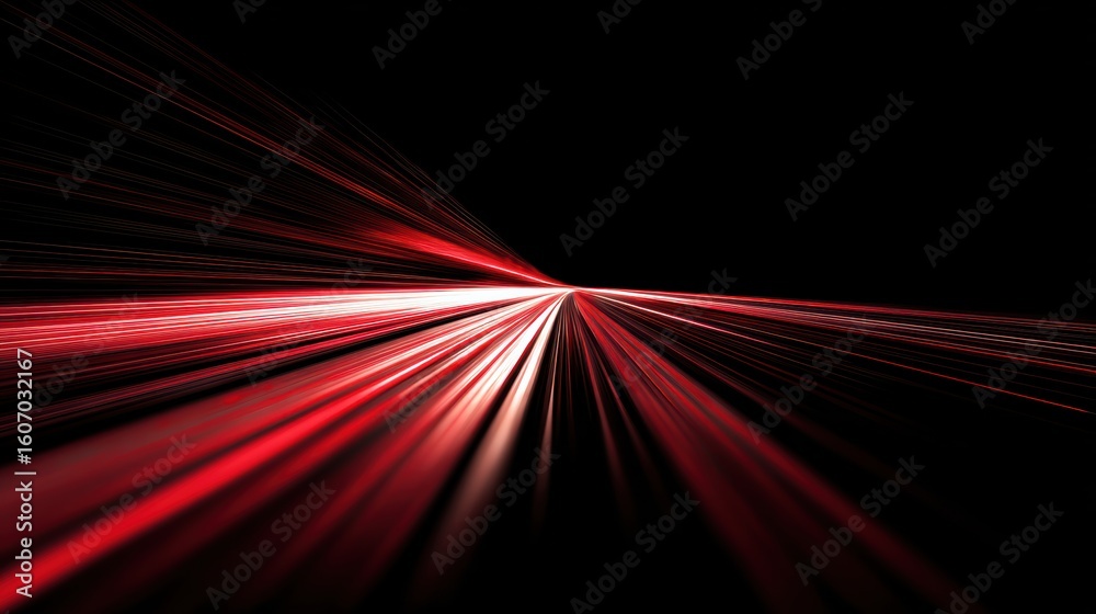 Poster dynamic red light beams extending into the darkness, creating a sense of speed and motion in a tech-