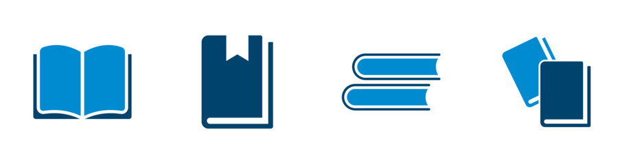 Icons for books, education, library, knowledge. Solid vector icons.