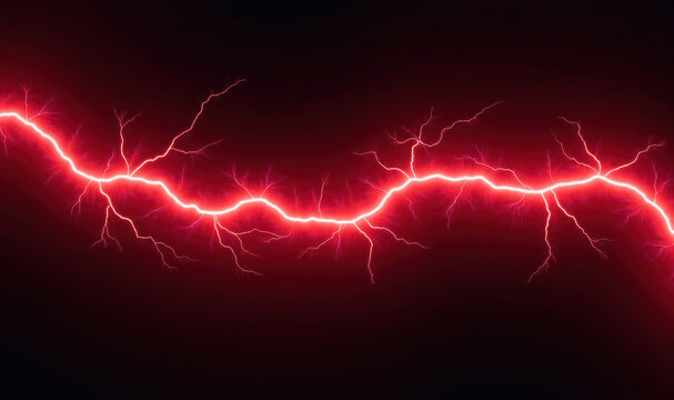 Bright red lightning bolt against dark background, showcasing energy and power in striking visual display