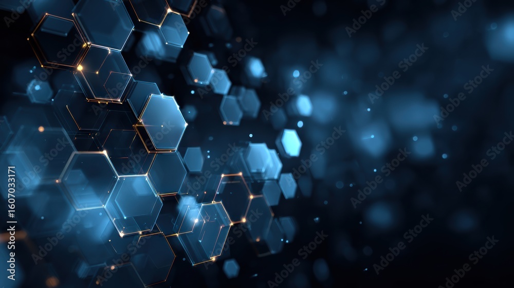Wall mural futuristic hexagonal shapes in luminous blue tones create a visually captivating technology backgrou