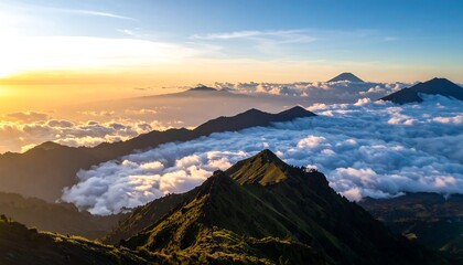 Mountainous vista at sunset