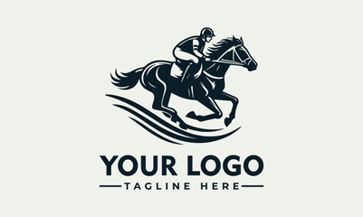 Silhouette of a jockey riding a horse at full gallop, logo design.