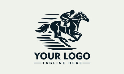 Graphic illustration of a jockey riding a horse in a race, with speed lines suggesting motion.