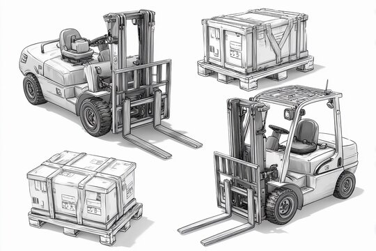 Forklift operation with crates in a warehouse during daytime - Powered by Adobe