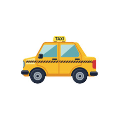 Naklejka premium Yellow taxi car side view with taxi sign on rooftop 