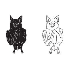 Bat Figure Pairing - Colony Member - Wide Wingspan - Bat silhouette - Bat lineart - Bat vector - silhouette & lineart of Bat

