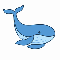 Vector basic whale is isolated on the white background. Flat Cartoon Style. Cute Whale Cartoon Design.