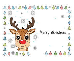 Cute reindeer with festive elements, white isolate background