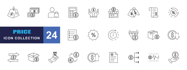 collection of price icon, editable stroke.	