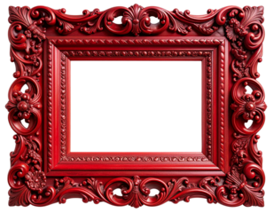  Ornate Red Baroque Frame with Swirling Details, isolated on transparent background PNG