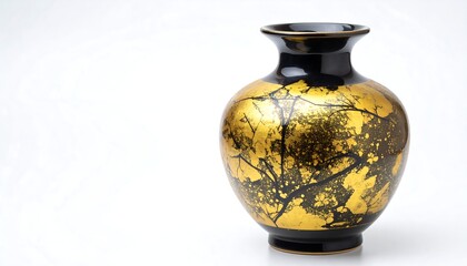 Ornate black vase with gold design