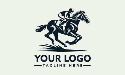 A jockey riding a horse at full speed, depicted in a stylized, monochrome vector illustration.