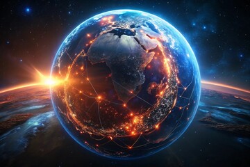 Obraz premium Global Network of Illuminated Cities Representing the Digital Earth at Night