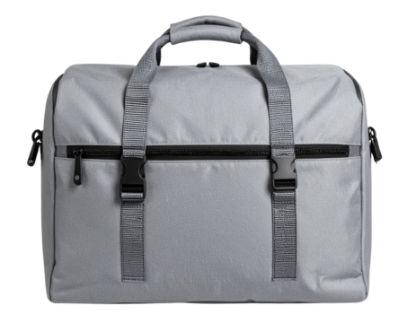 Minimal Gray Duffel Bag with Side Pockets and Handle Straps, isolated on transparent background PNG