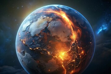 Global Digital Map of Earth Featuring Vibrant City Lights Illuminated Across Continents Under a Starry Night Sky