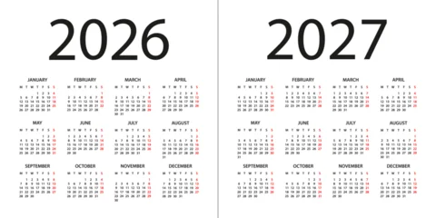Calendar 2026, 2027 - illustration. Week starts on Monday. Calendar Set for 2026, 2027 years © Porcupen